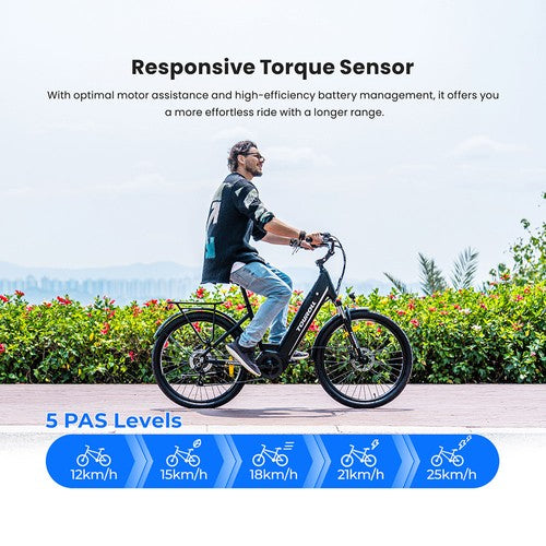 Elektrinis dviratis Touroll MA1 250 W vidutinės pavaros variklis Elektrinis dviratis Touroll MA1 250 W vidutinės pavaros variklis